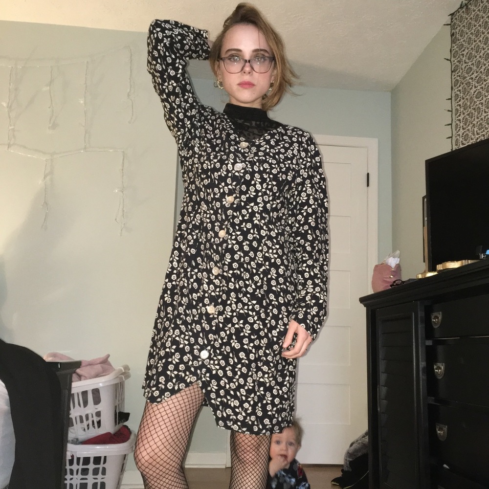 Black Dress with White Flowers